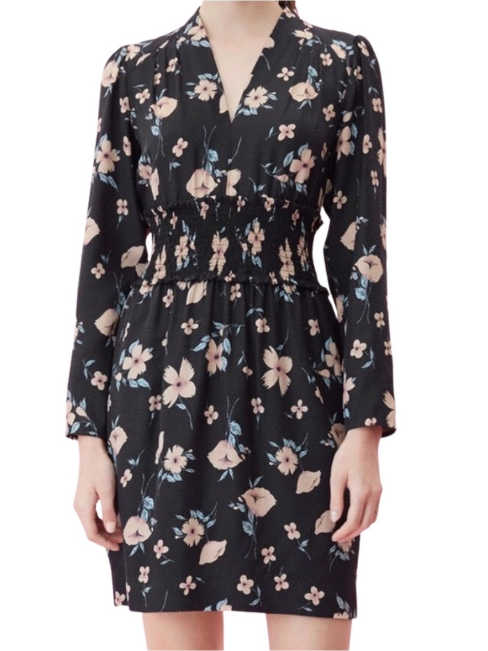 Rebecca Taylor Daniella Floral Smocked Waist Silk Blend Mini Dress | Size 4